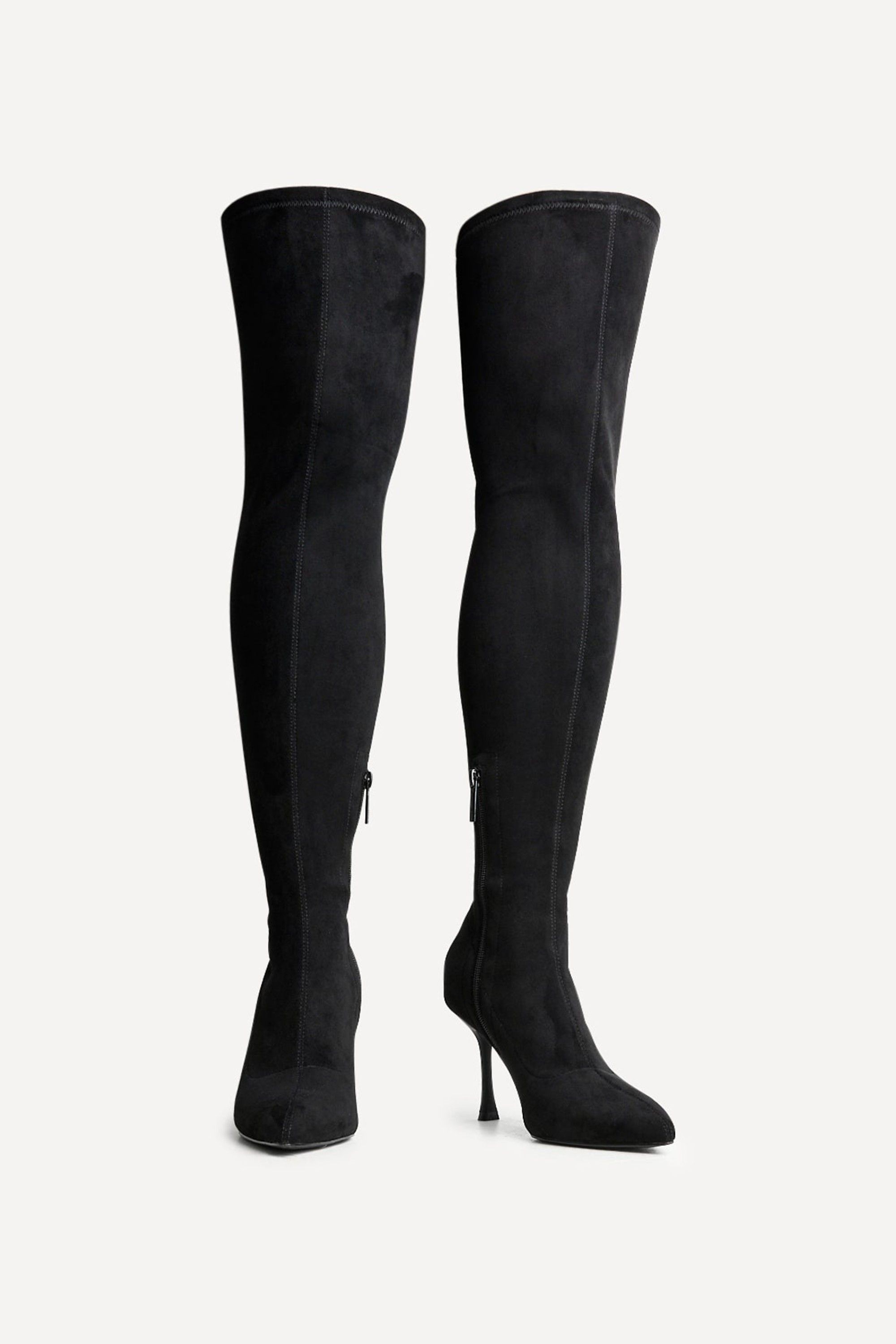 Linzi Laney Black Faux Suede Thigh High Strech Stiletto Heel Boot image 3