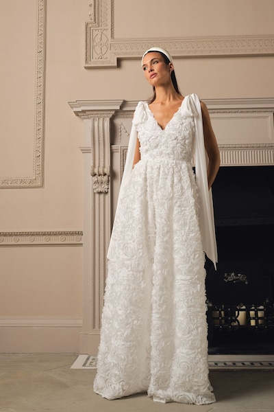 Coast Sleeveless Tie Shoulder Embellished Wedding Dress Ivory