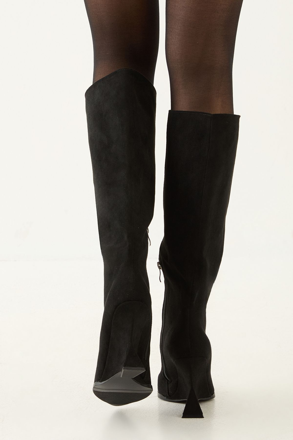 MissPap Faux Suede High Wedge Knee Boots Natural Black image 4