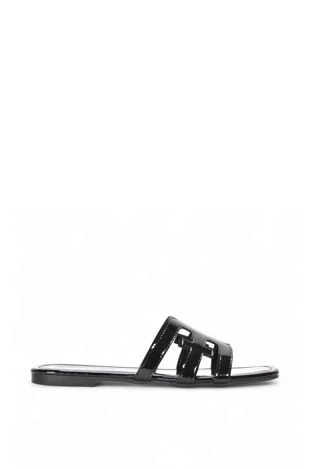 XY London 'Ellie' Square Toe Cut Out Strap Flat Sandal Slides image 1