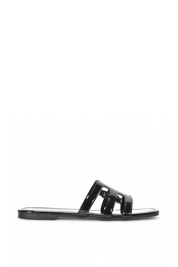 XY London 'Ellie' Square Toe Cut Out Strap Flat Sandal Slides