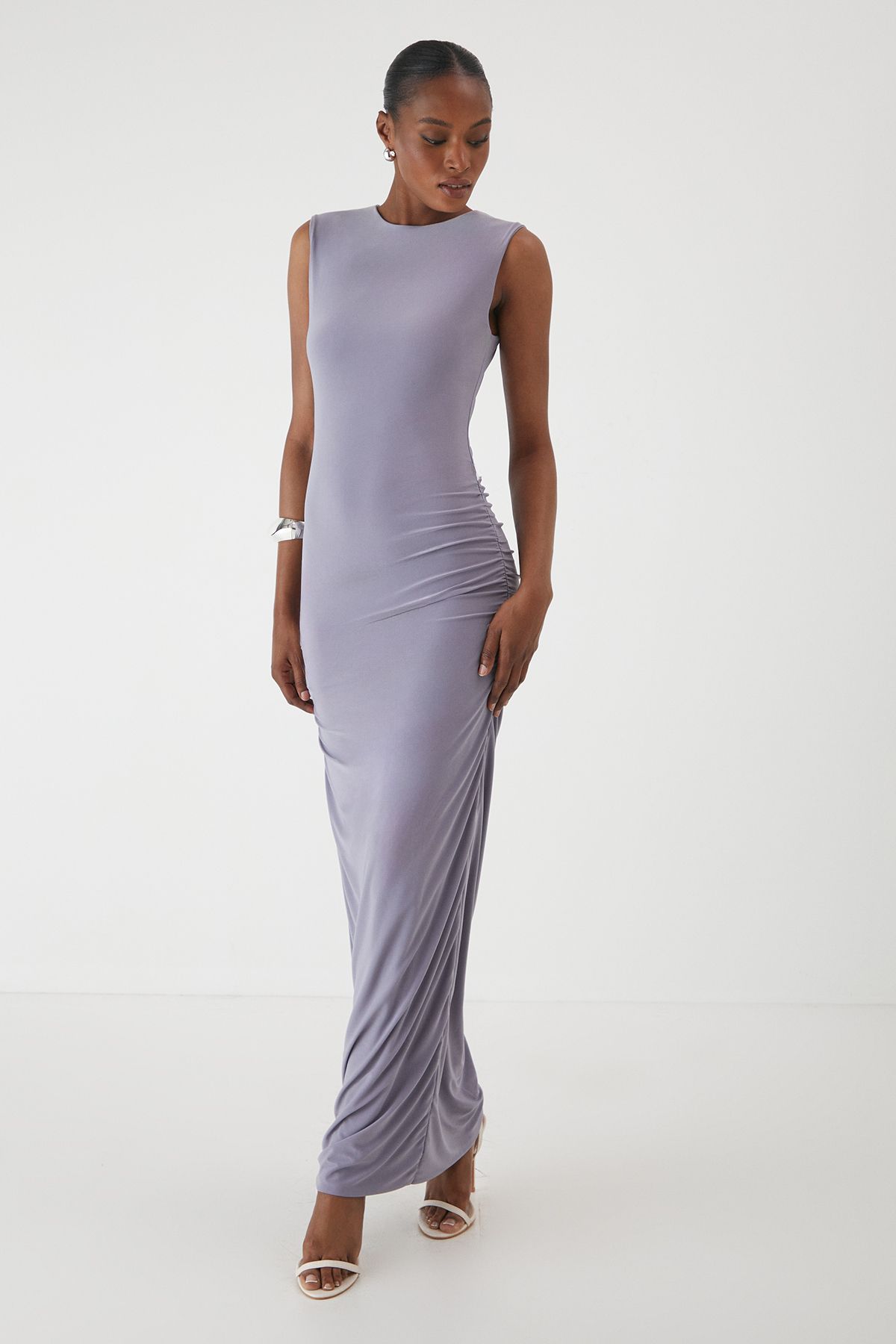 MissPap Slash Neck Cap Sleeve Drape Maxi Dress Grey image 1