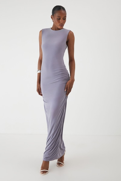 MissPap Slash Neck Cap Sleeve Drape Maxi Dress Grey