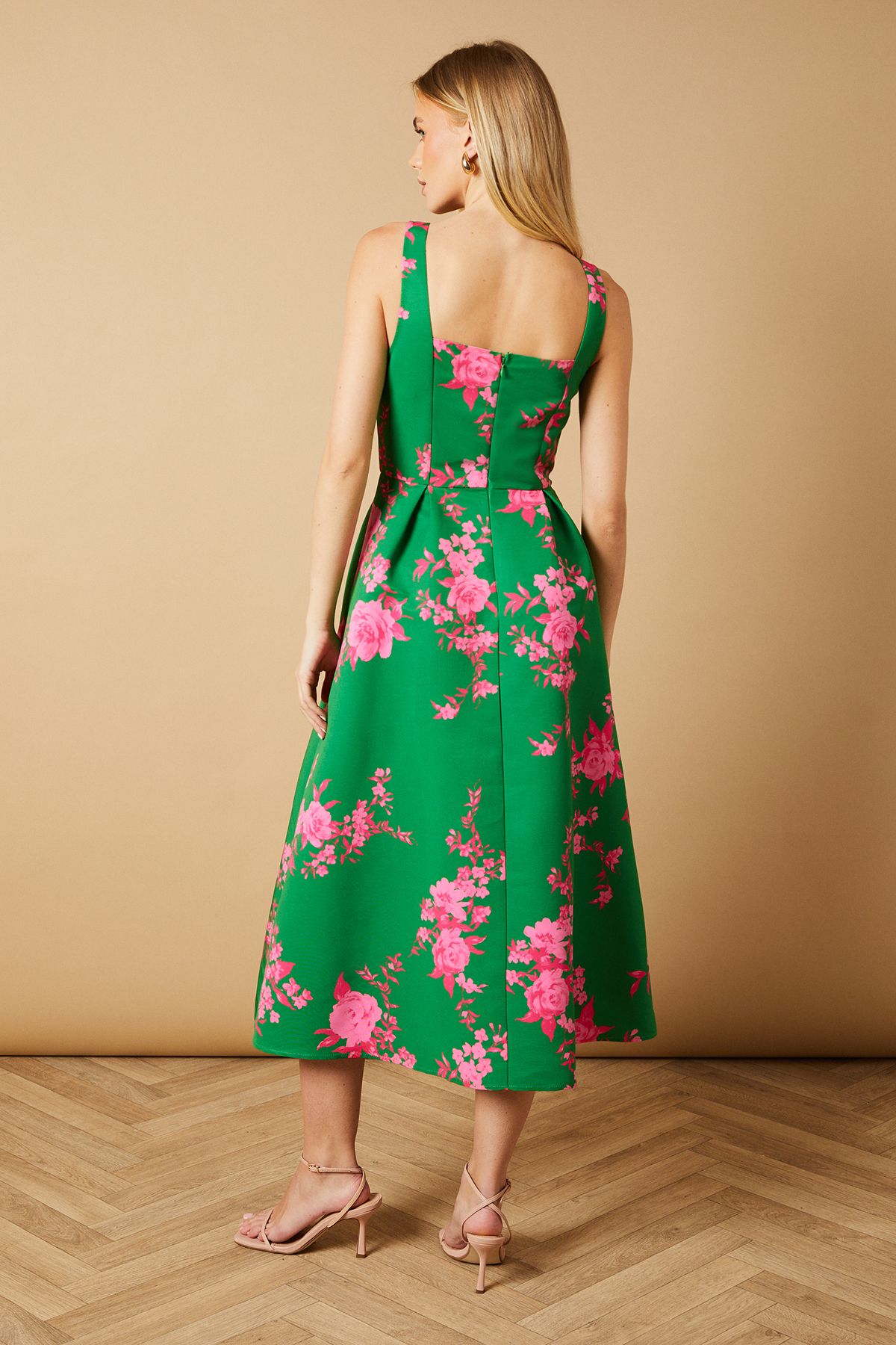 Oasis Occasion Floral Strappy Twill Midi Dress Green image 3