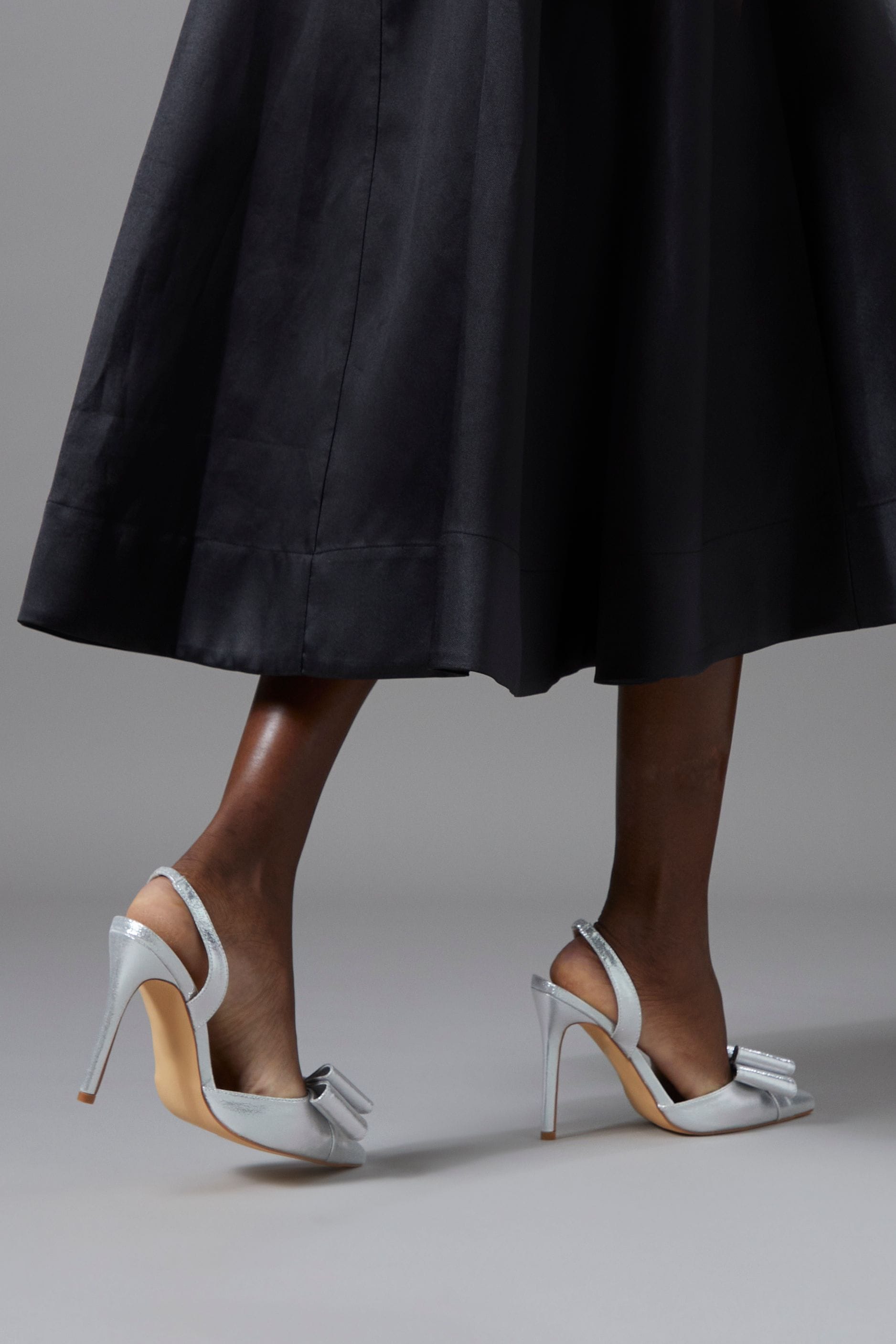Coast Tamara Metallic Textile Satin Bow Slingback High Stiletto Heel Court Shoes Silver image 4