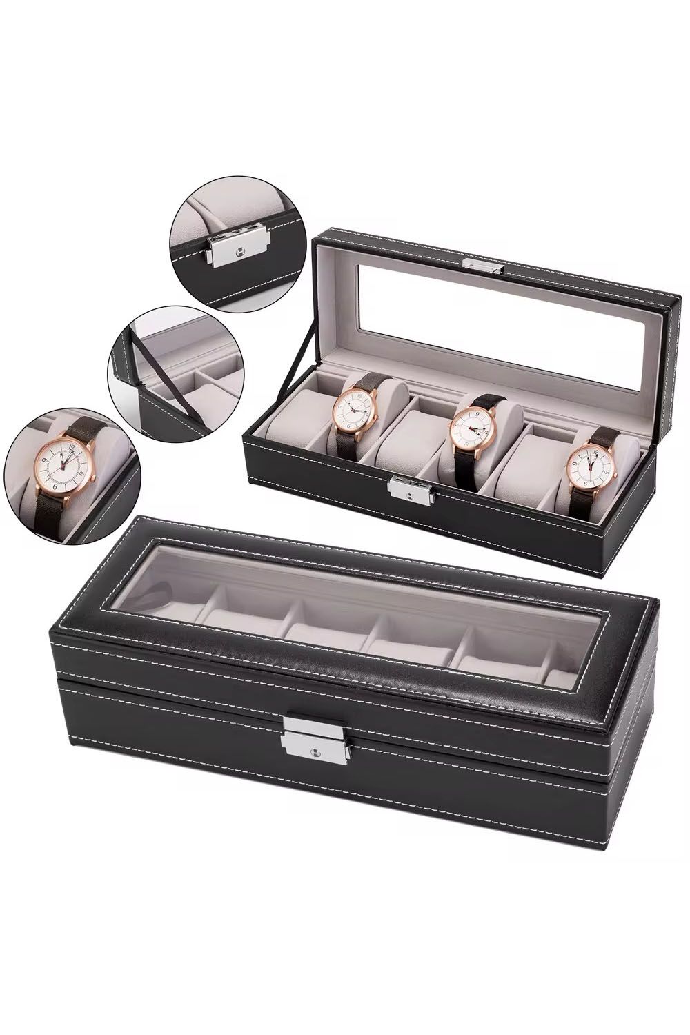 SHEONLY 6-Slot Elegant Faux Leather Watch Display Case image 3