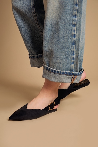 Oasis Binx Faux Suede Slingback Pointed Flat Shoes Natural Black
