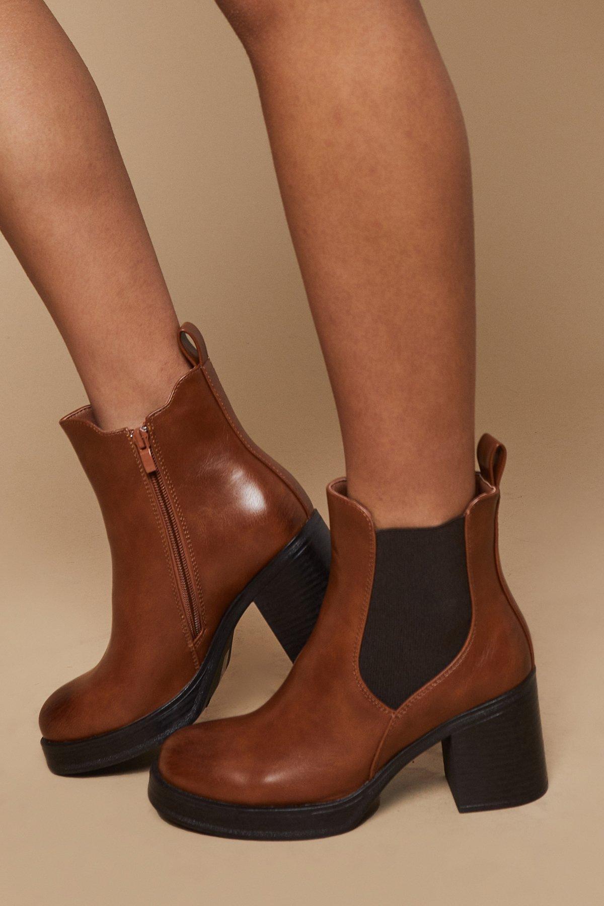 Oasis Round Toe Platform Ankle Boots Tan image 1