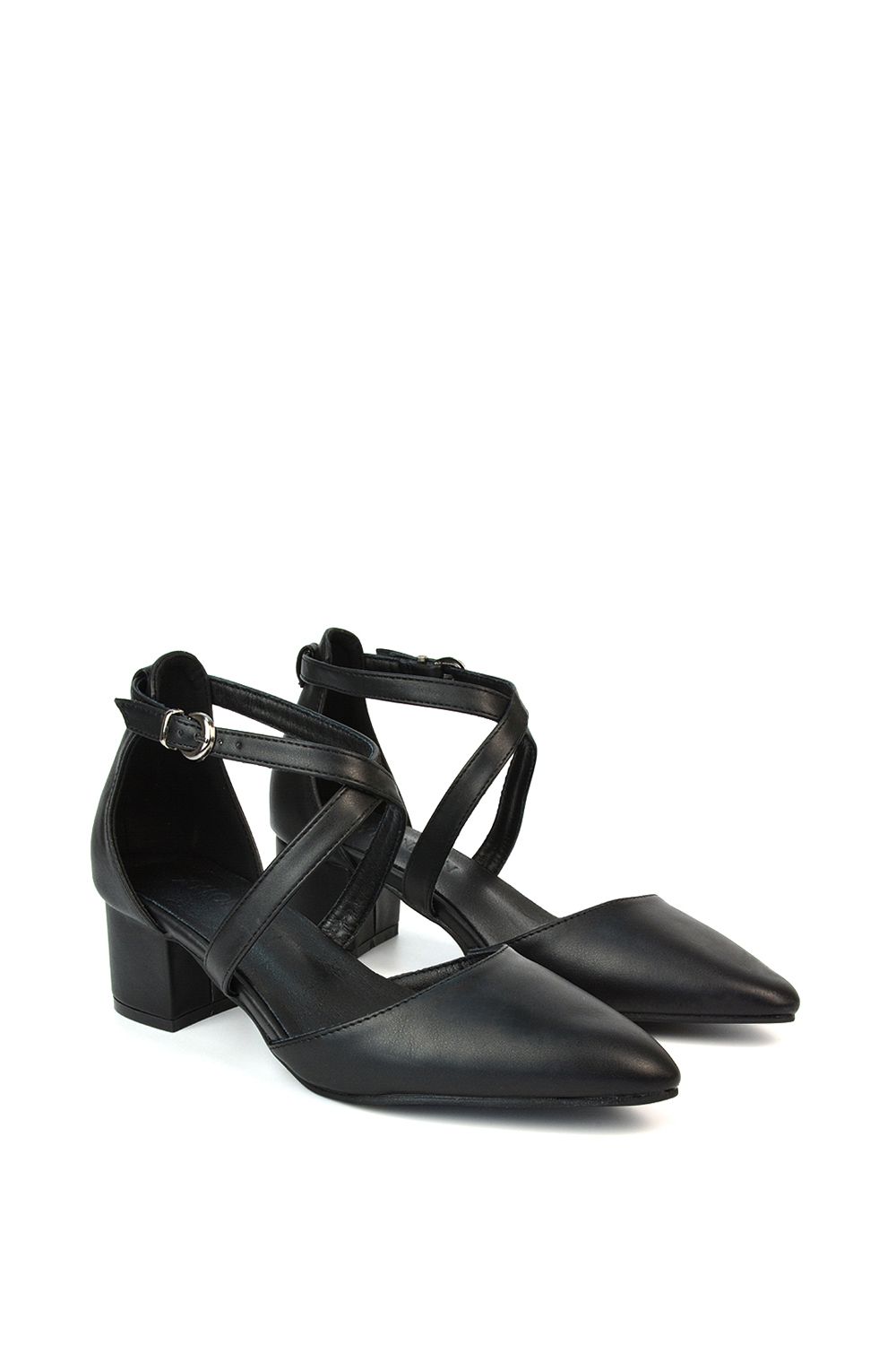 XY London 'Cynthia' Pointed Toe Ankle Strap Mid Block Heel Court Shoes image 3