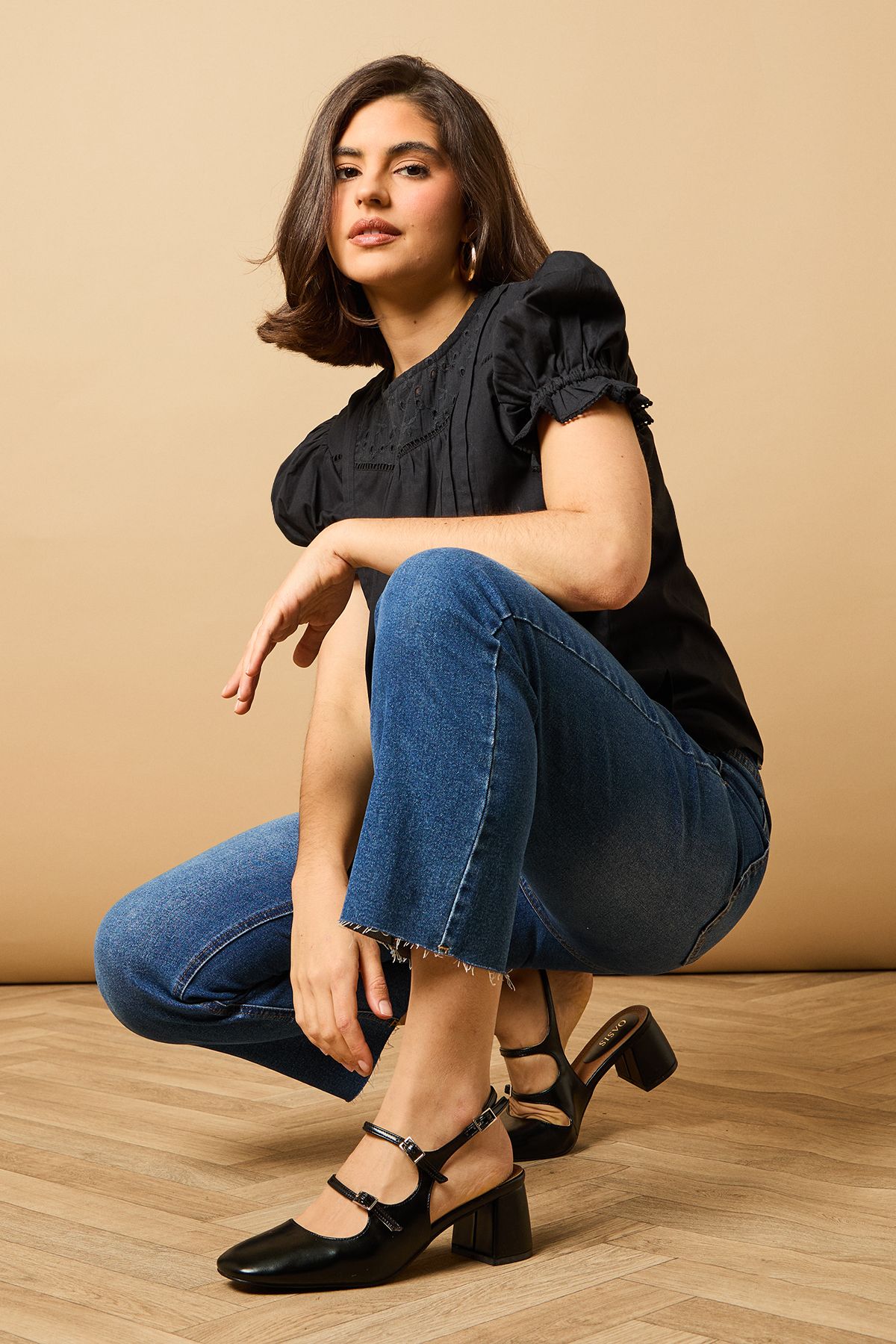 Oasis Imorina Faux Leather Double Mary Jane Slingback Medium Block Heeled Shoes Black image 2