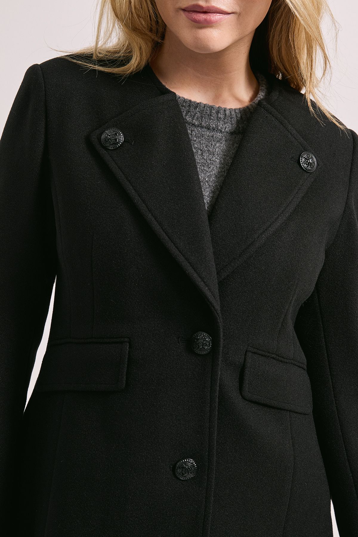 Dorothy Perkins Button Detail Faux Wool Midi Coat Black image 5