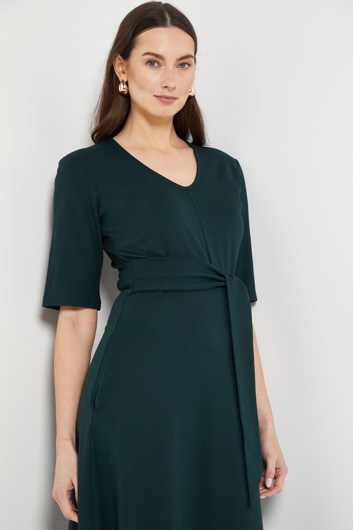 Principles V Neck Belted Ponte Midi Dress Forest image 2