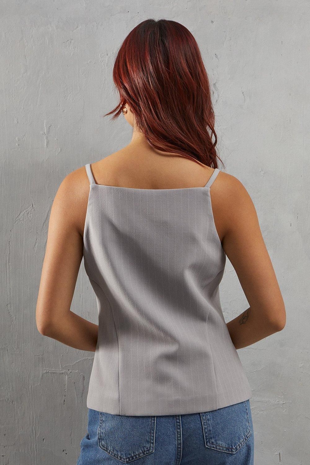 Warehouse Premium Pinstripe Strappy Waistcoat Grey image 3