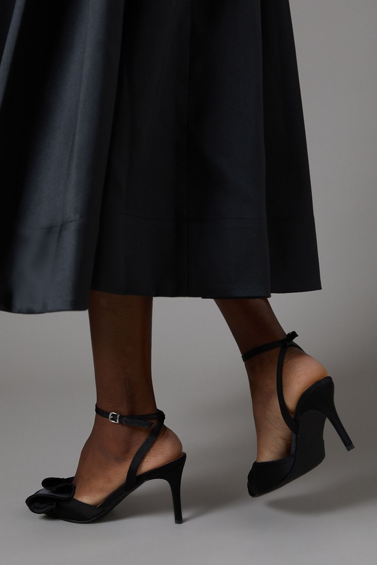 Coast Tasha Satin Ruffled Bow Pointed Stiletto Court Shoes Black image 2