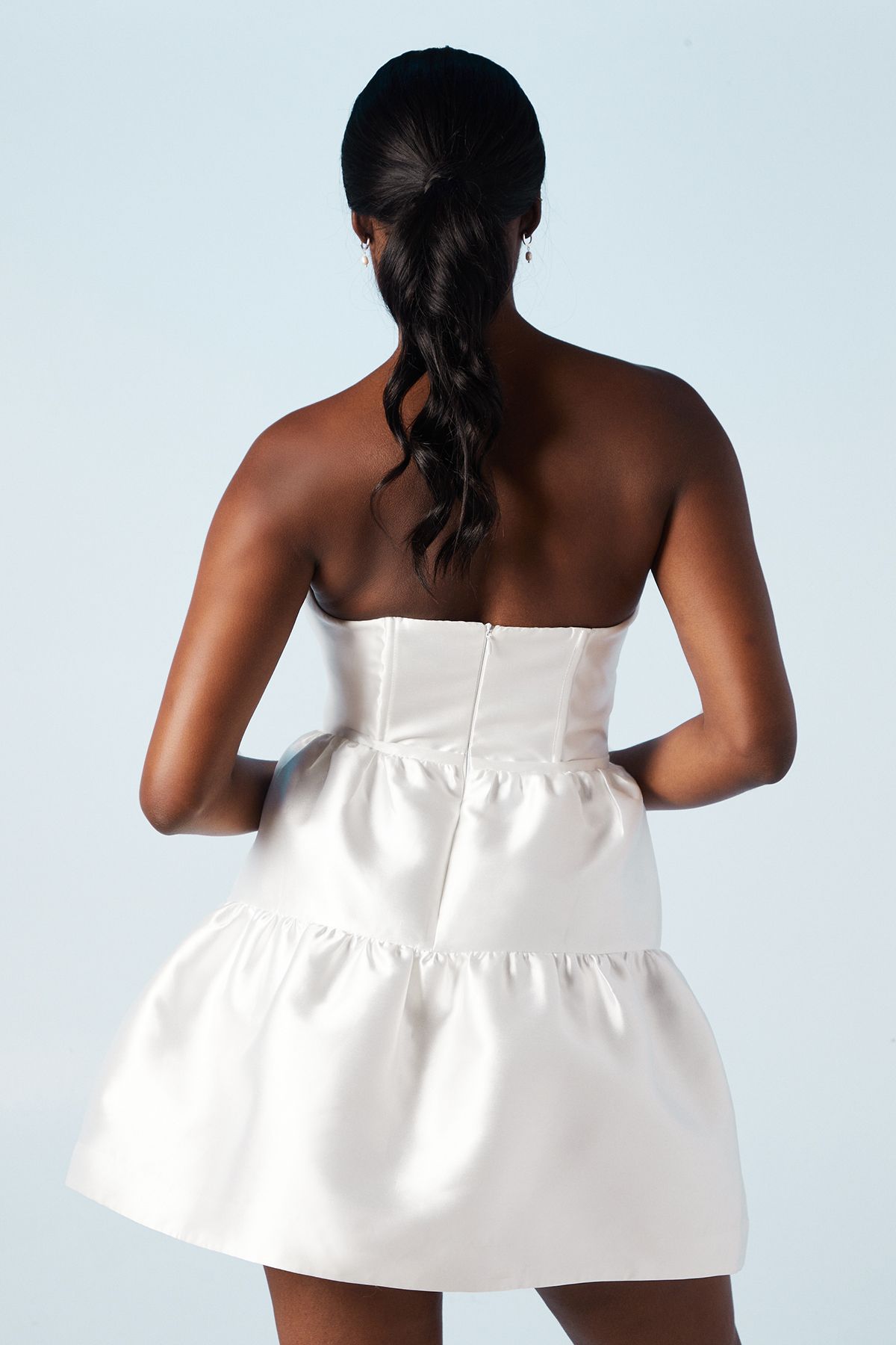 Coast Corset Bandeau Twill Full Skirted Mini Dress Ivory image 3