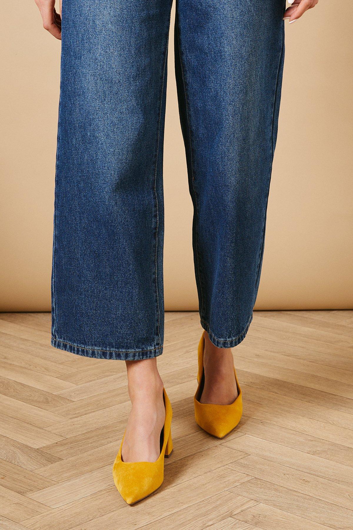 Oasis Vern Faux Suede Pointed Block Court Shoes Ochre image 2