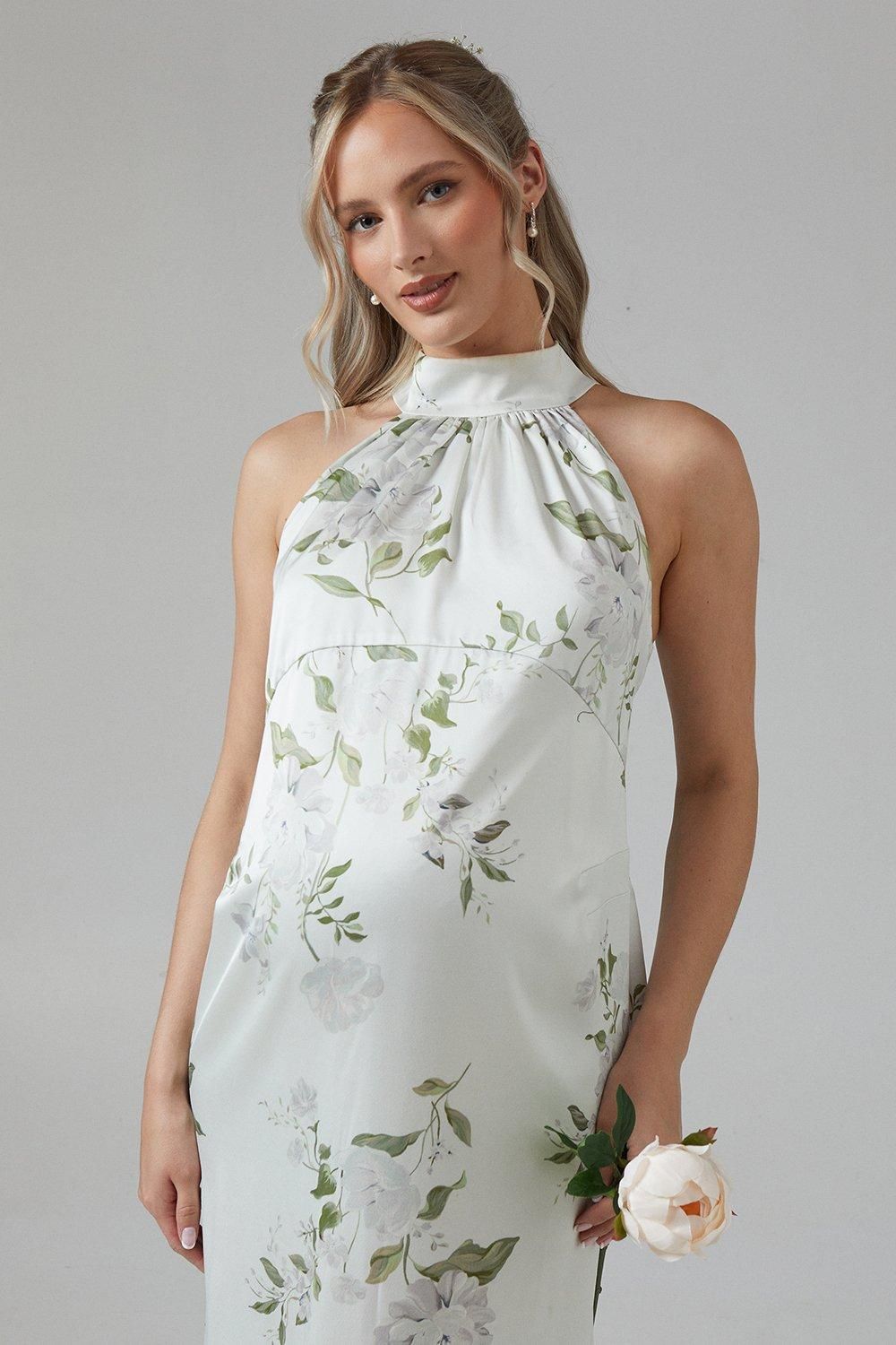 Coast Maternity Dahlia Printed Halterneck Bridesmaid Maxi Dress Sage image 4