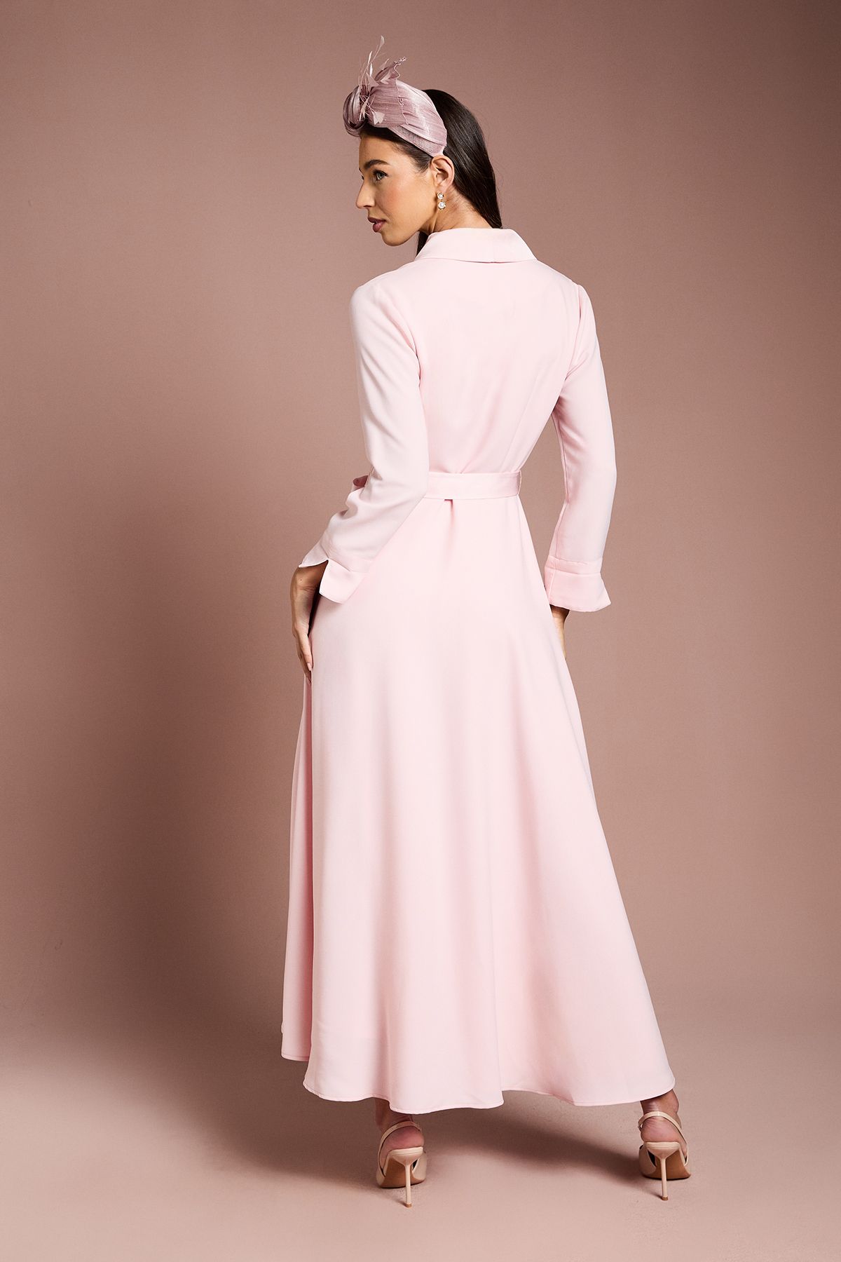 Coast Lisa Tan Collared Satin Belted Wrap Dress Blush image 3