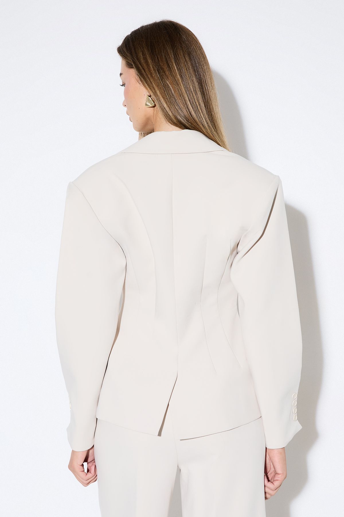 MissPap Premium Pleated Sleeve Blazer Cream image 3
