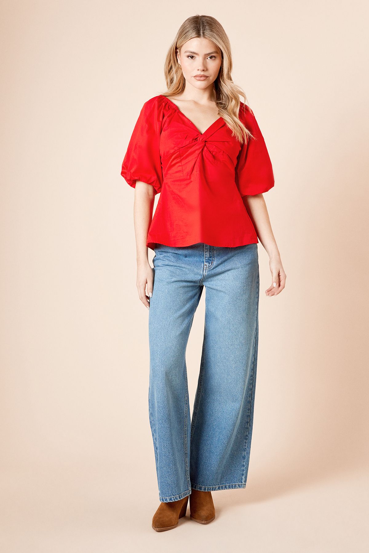 Dorothy Perkins Knot Detail Peplum Top Red image 3