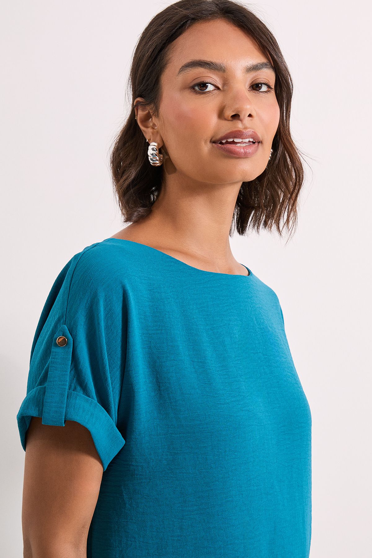 Dorothy Perkins Roll Sleeve Blouse Teal image 4