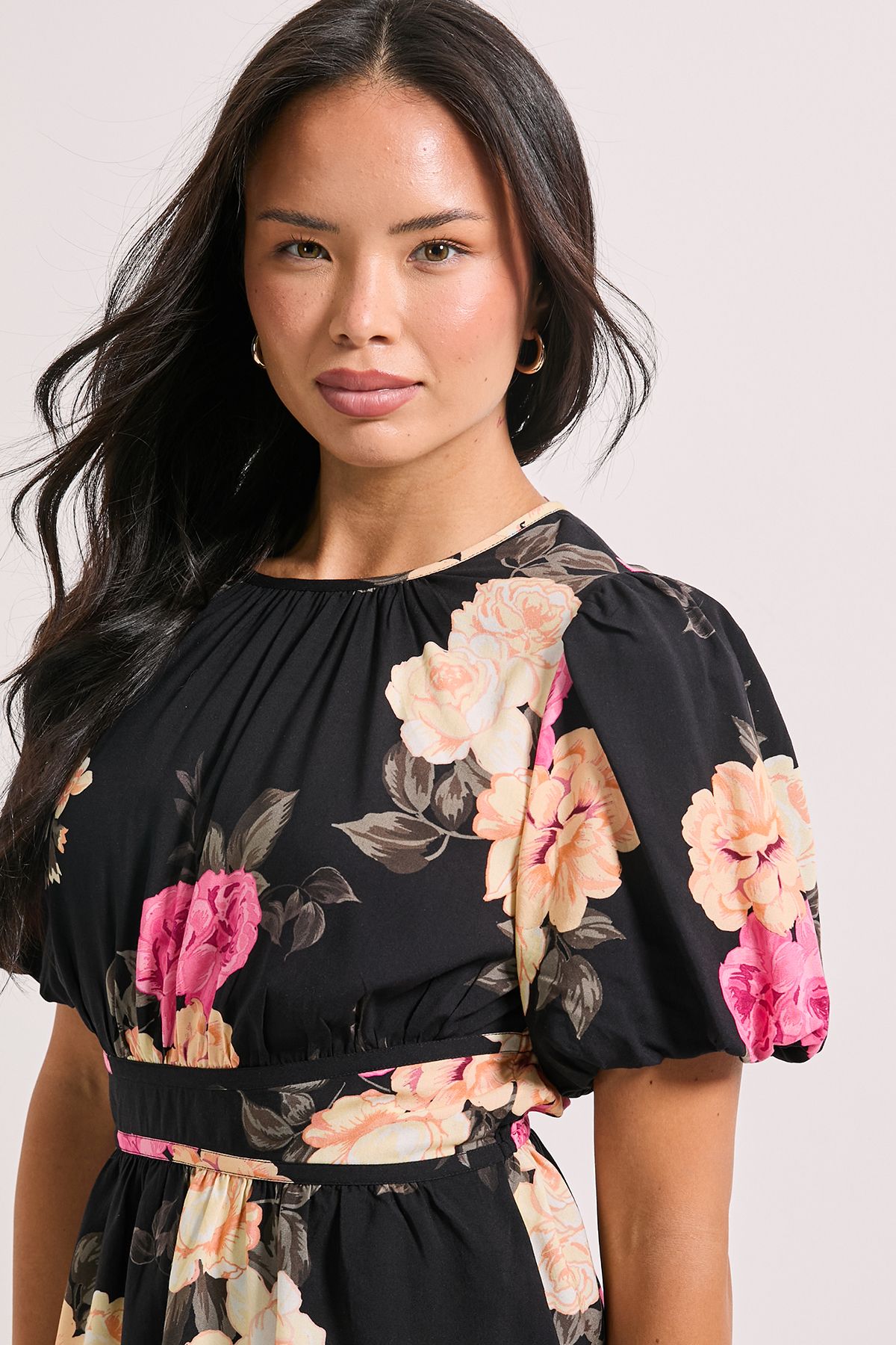 Dorothy Perkins Black Floral Contrast Binding Peplum Top Black image 4