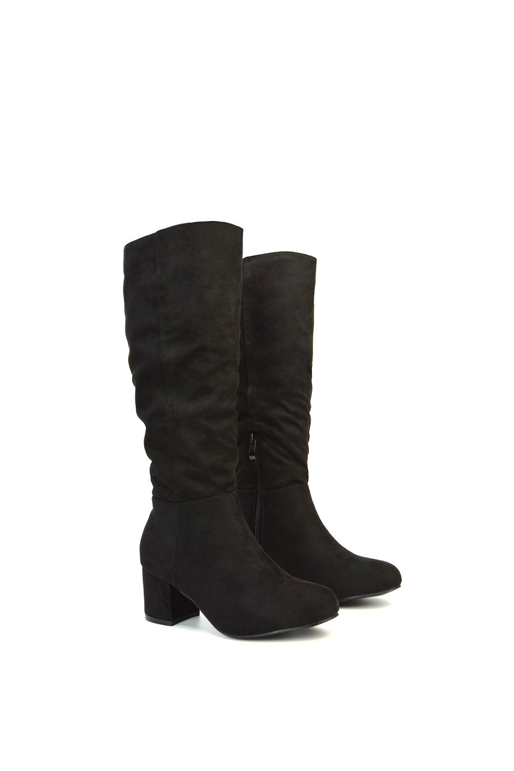 XY London 'Jackie' Ruched Mid Block High Heel Knee High Boots image 4