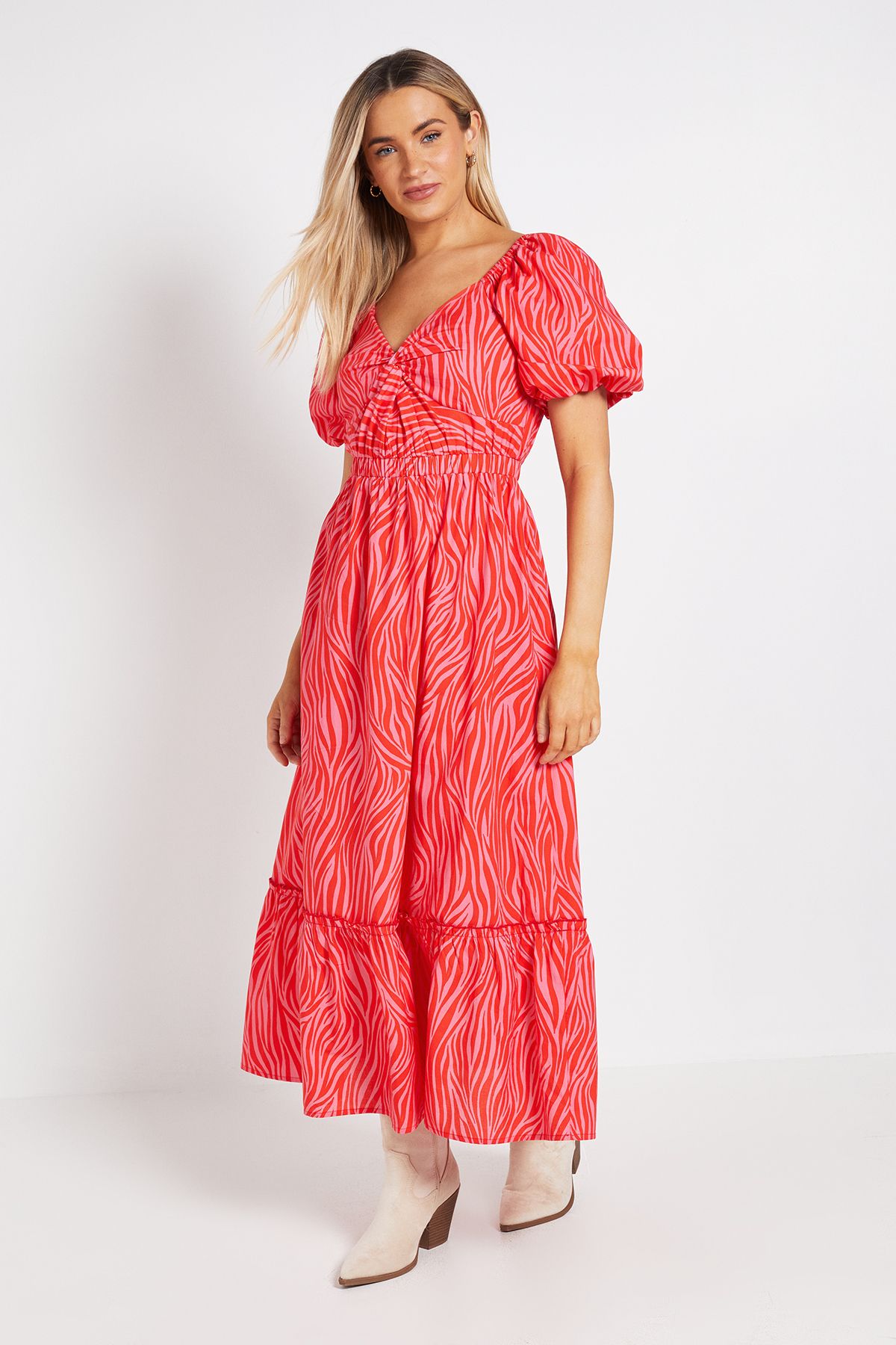 Dorothy Perkins Zebra Poplin Twist Front Midi Dress Zebra