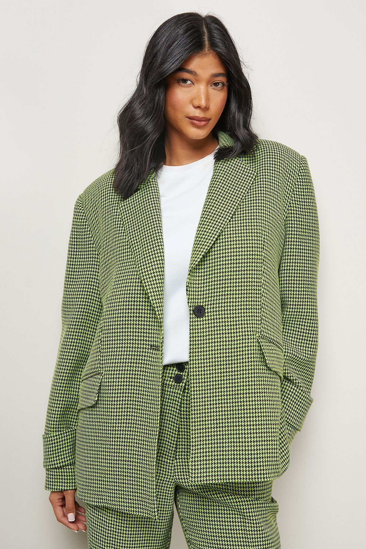 Warehouse Lime Dogtooth Vented Back Blazer Co - ord Lime image 1