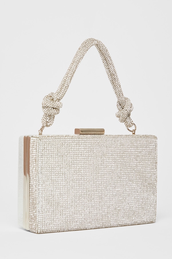 Quiz Silver Diamante Knot Top Handle Bag