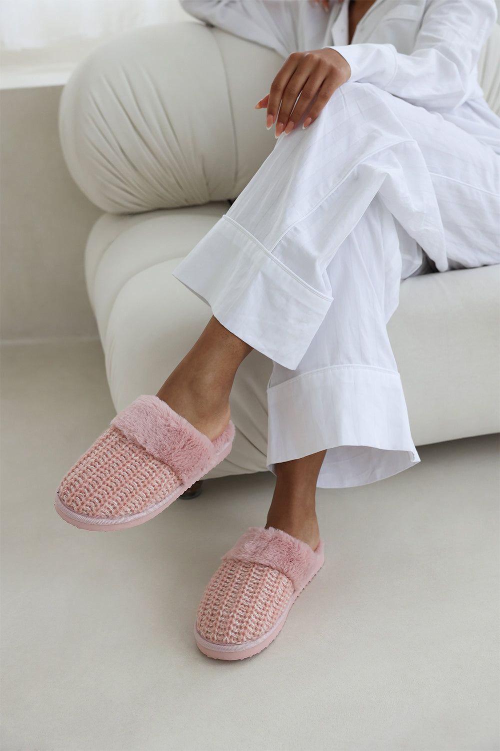 Where's That From 'Zadie' Knitted Mule Slippers With Soft Faux Fur Trim image 1