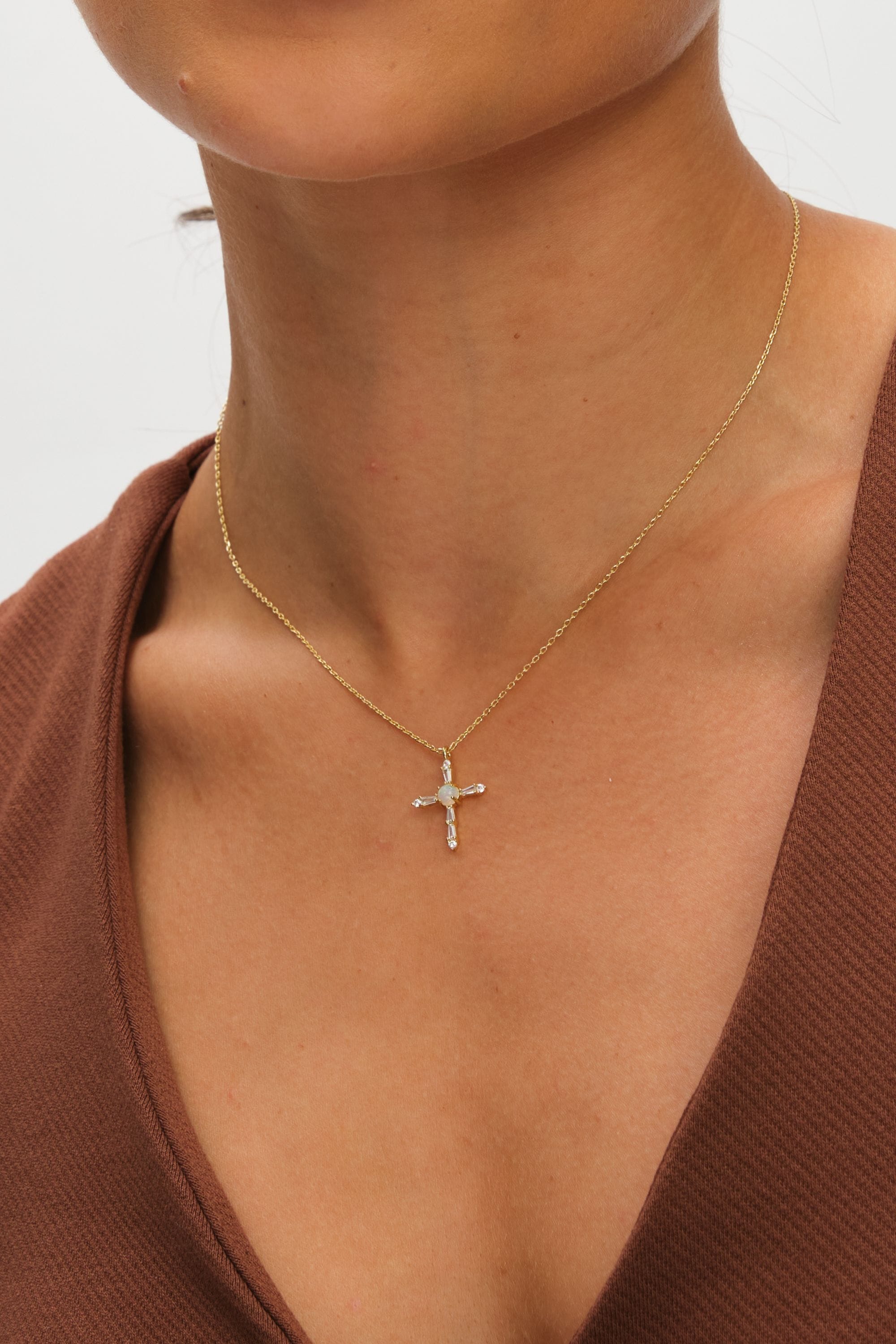 Inicio 14K Gold Plated Cubic Zirconia and Opal Cross Set - Gift Box image 3
