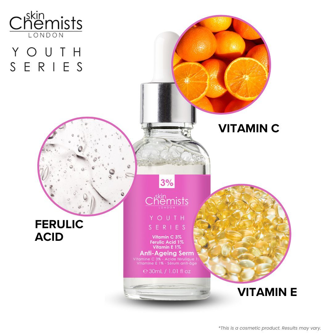 skinChemists Youth Series Anti-Ageing Serum Vitamin C 3%, Ferulic Acid 1%, Vitamin E 1% 30ml image 2