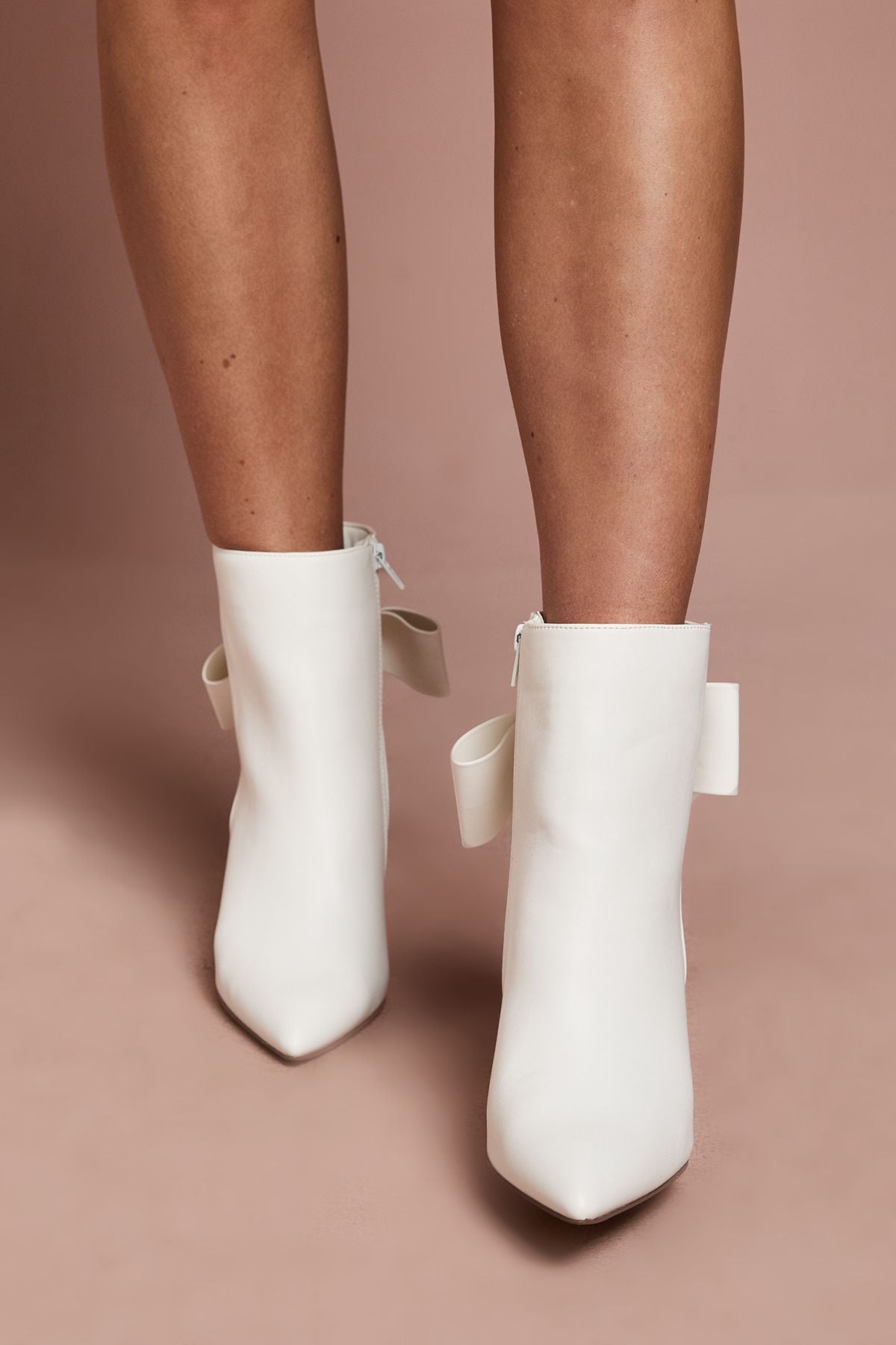 Coast Bridal Camilla Faux Leather Bow Back High Stiletto Heeled Ankle Boots White image 2