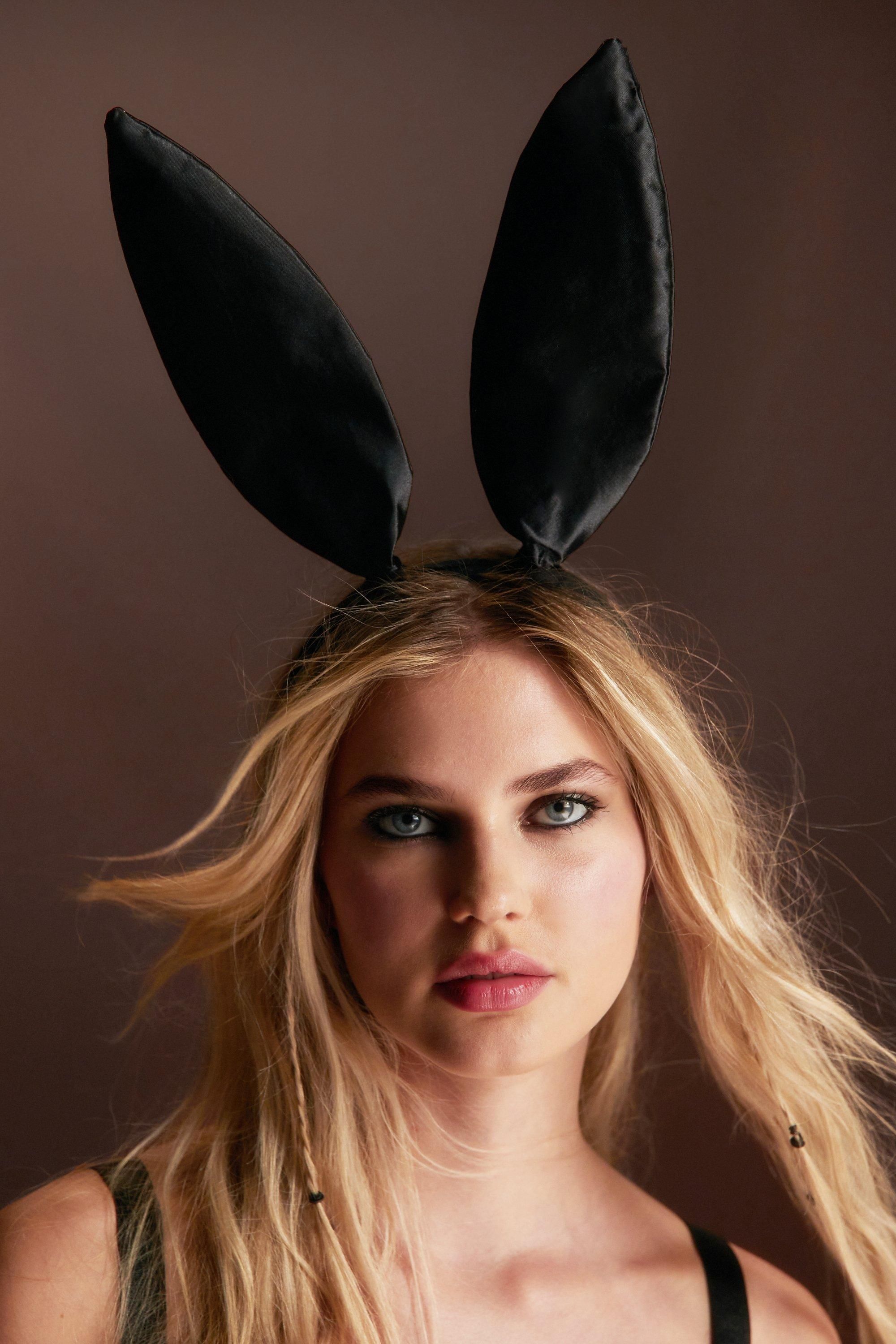 NastyGal Satin Bunny Ears Headband Black image 2