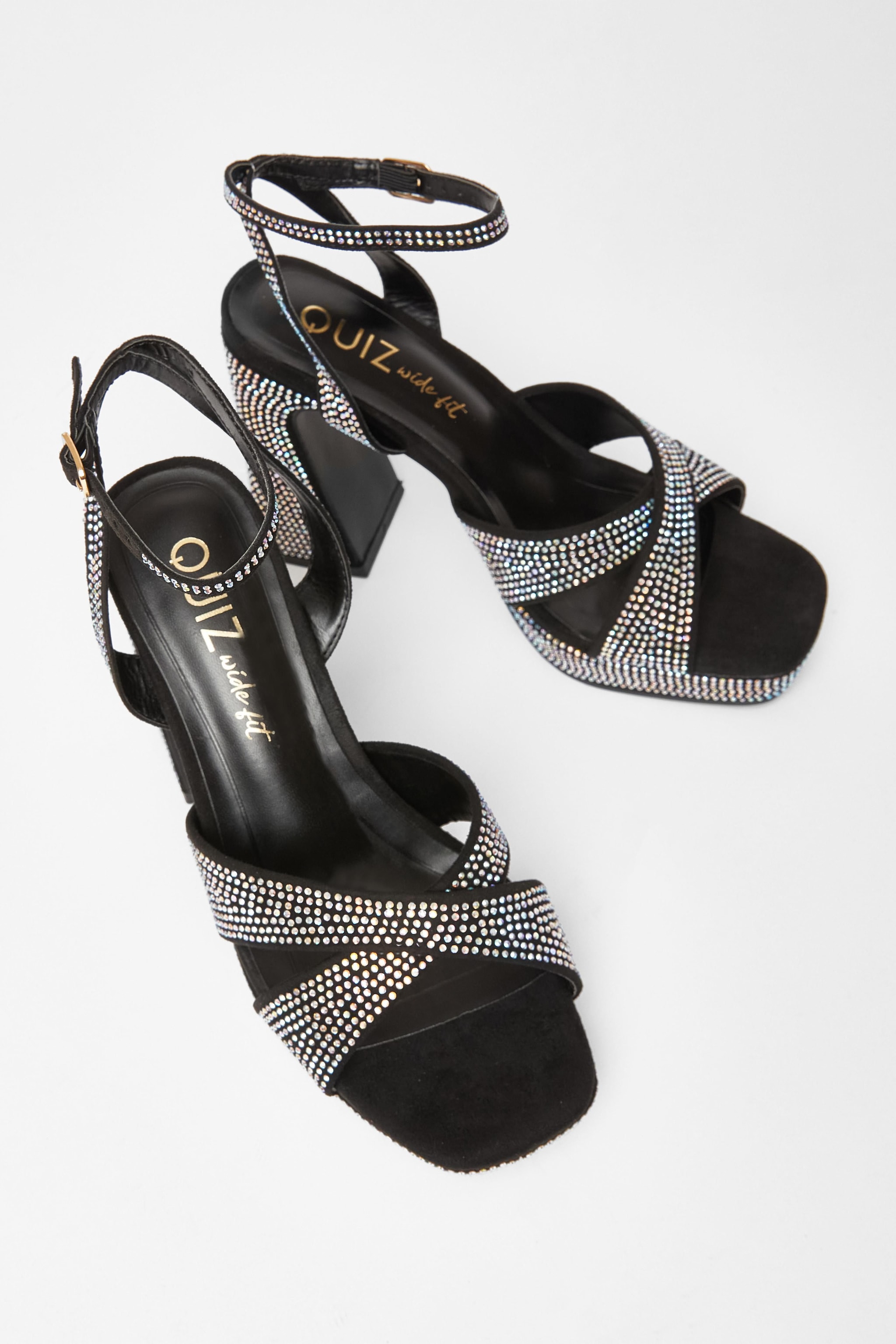 Quiz Black Wide Fit Diamante Platform Heels image 2