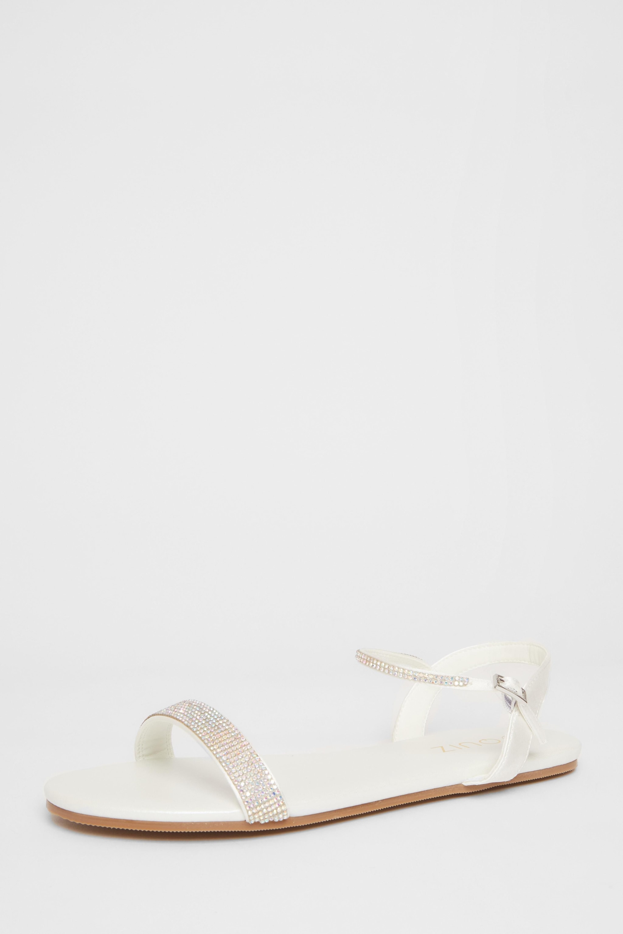 Quiz White Diamante Flat Sandals image 1