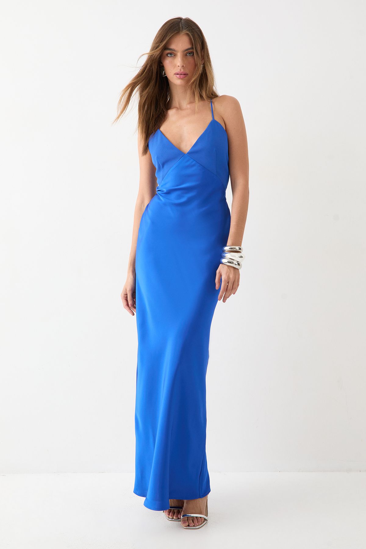 MissPap Premium Bust Panel Satin Bias Maxi Bridesmaid Dress Cobalt image 1