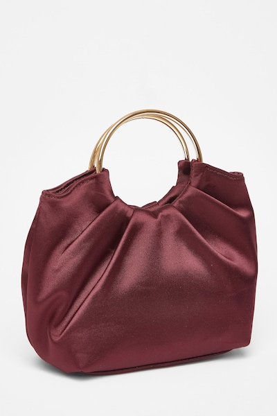 Quiz Burgundy Satin Pleated Top Handle Bag