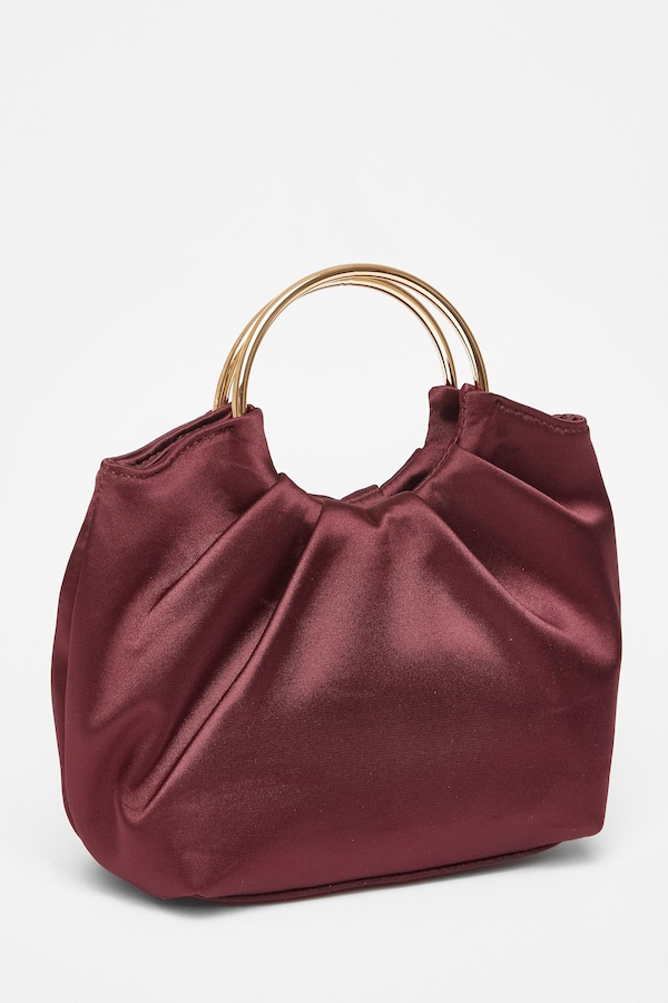 Quiz Burgundy Satin Pleated Top Handle Bag