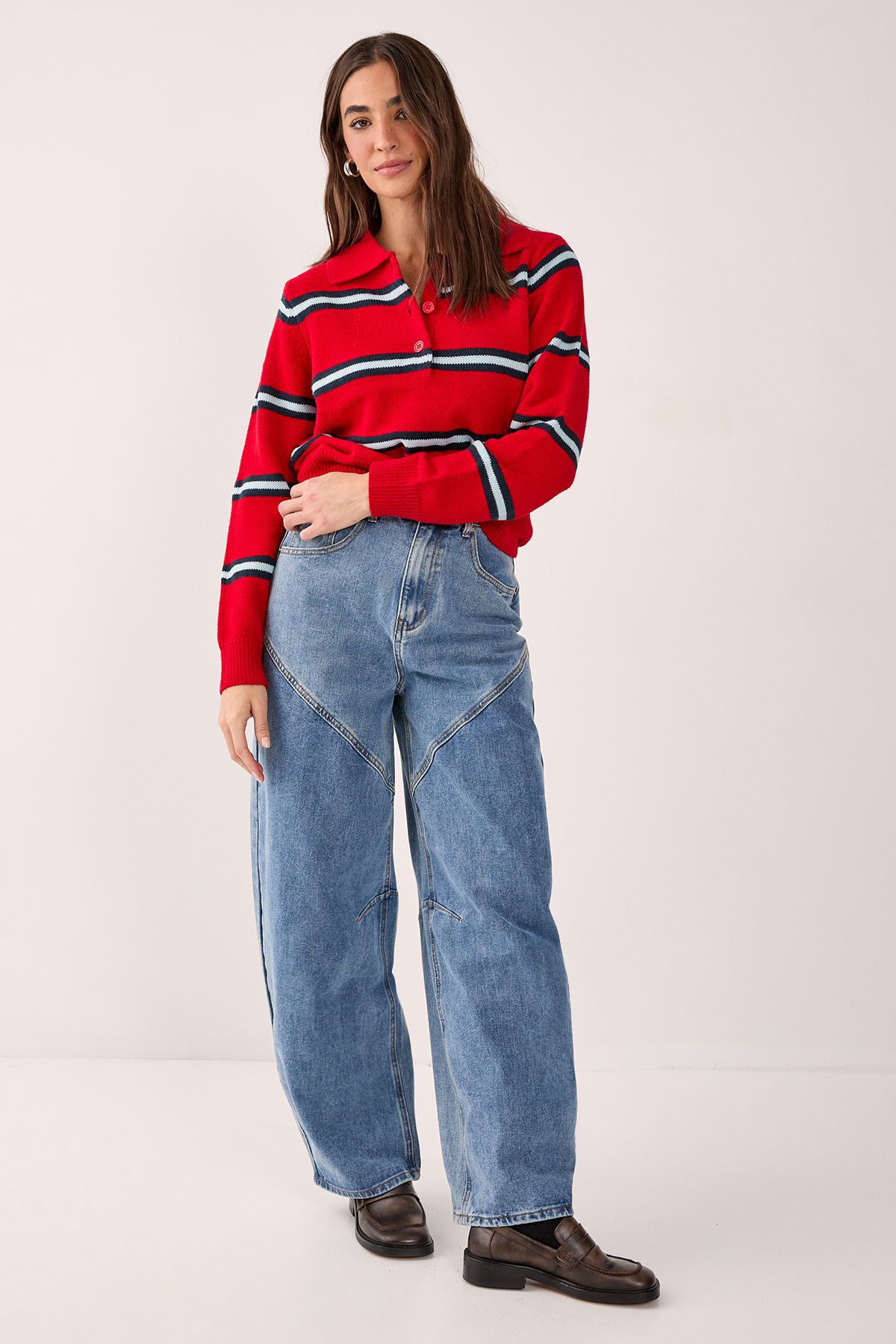 NastyGal Single Stripe Knitted Rugby Top Red image 2