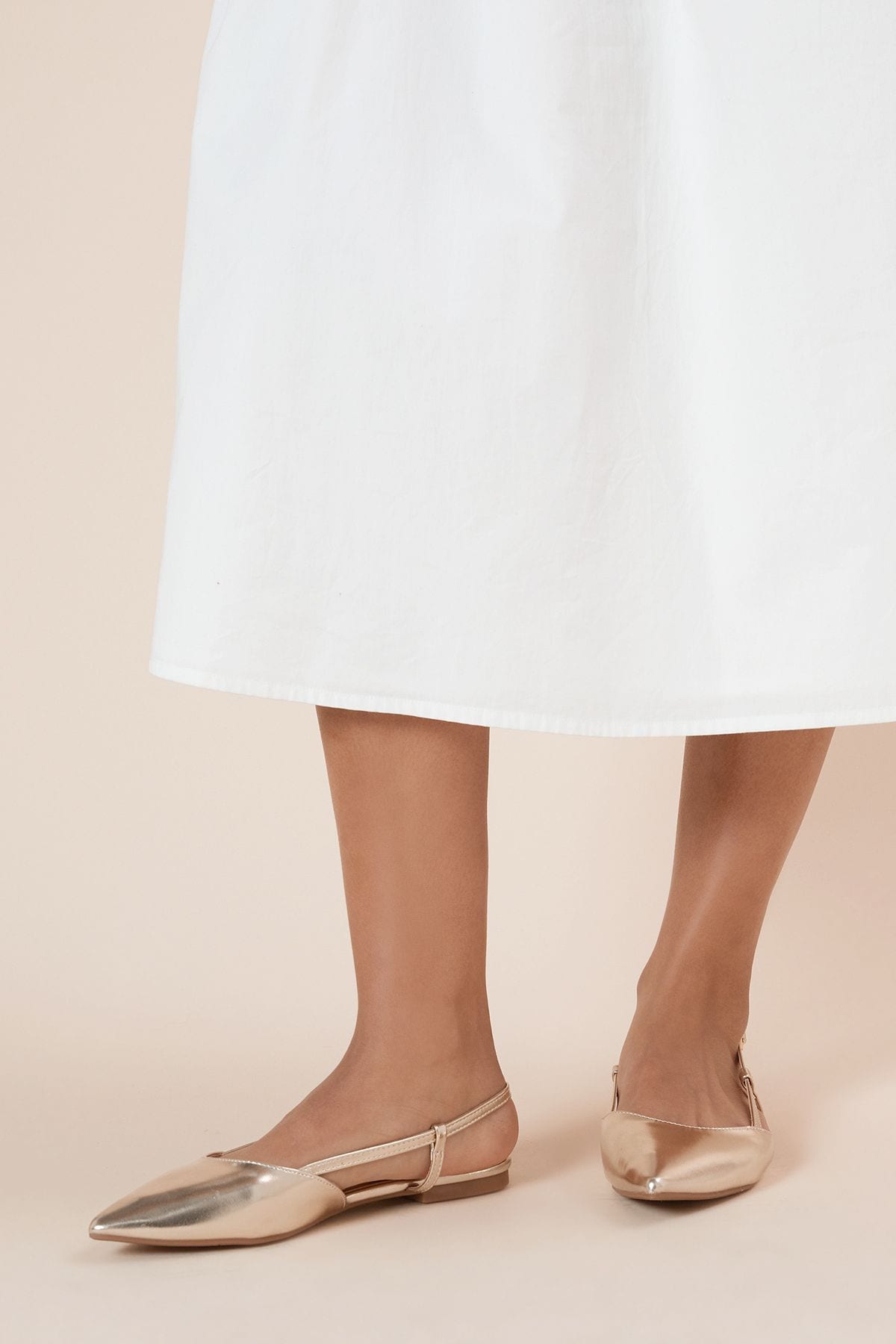 Dorothy Perkins Briony Faux Leather Comfort Sock Pointed Slingback Flat Shoes Gold image 3