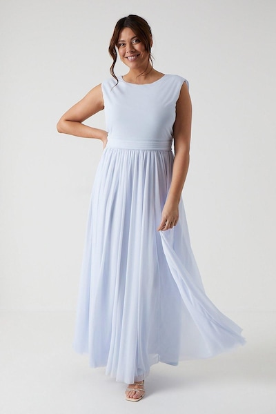 Coast Plus Size Cowl Back Stretch Mesh Bridesmaid Maxi Dress Ice Blue