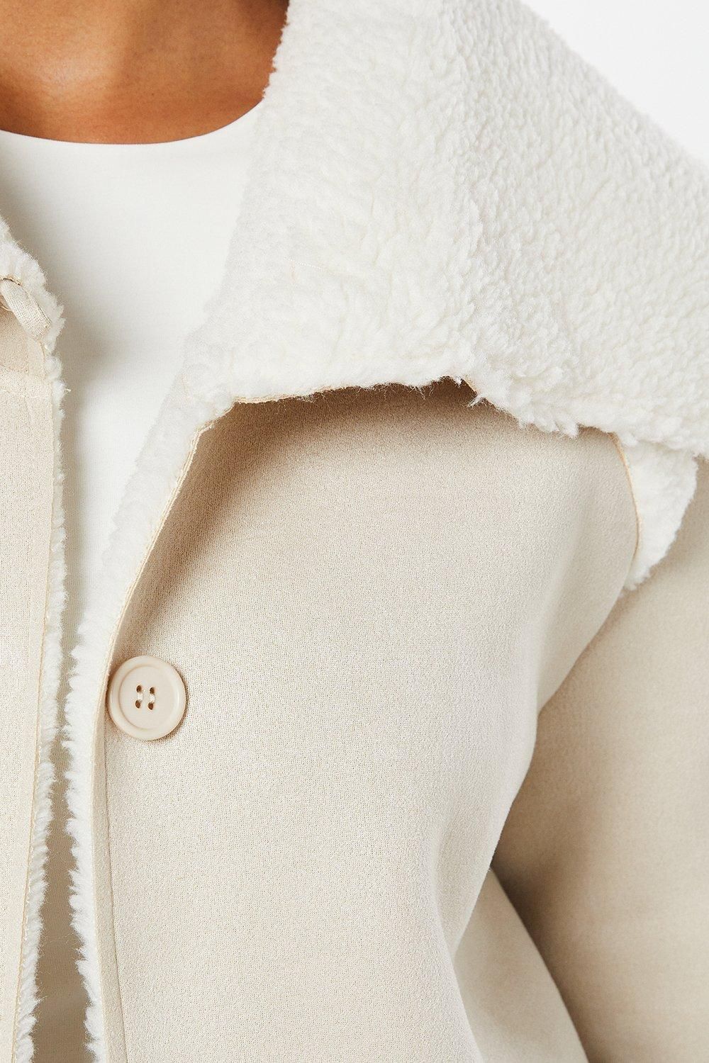 Dorothy Perkins Suede Shearling Longline Coat Mink image 5