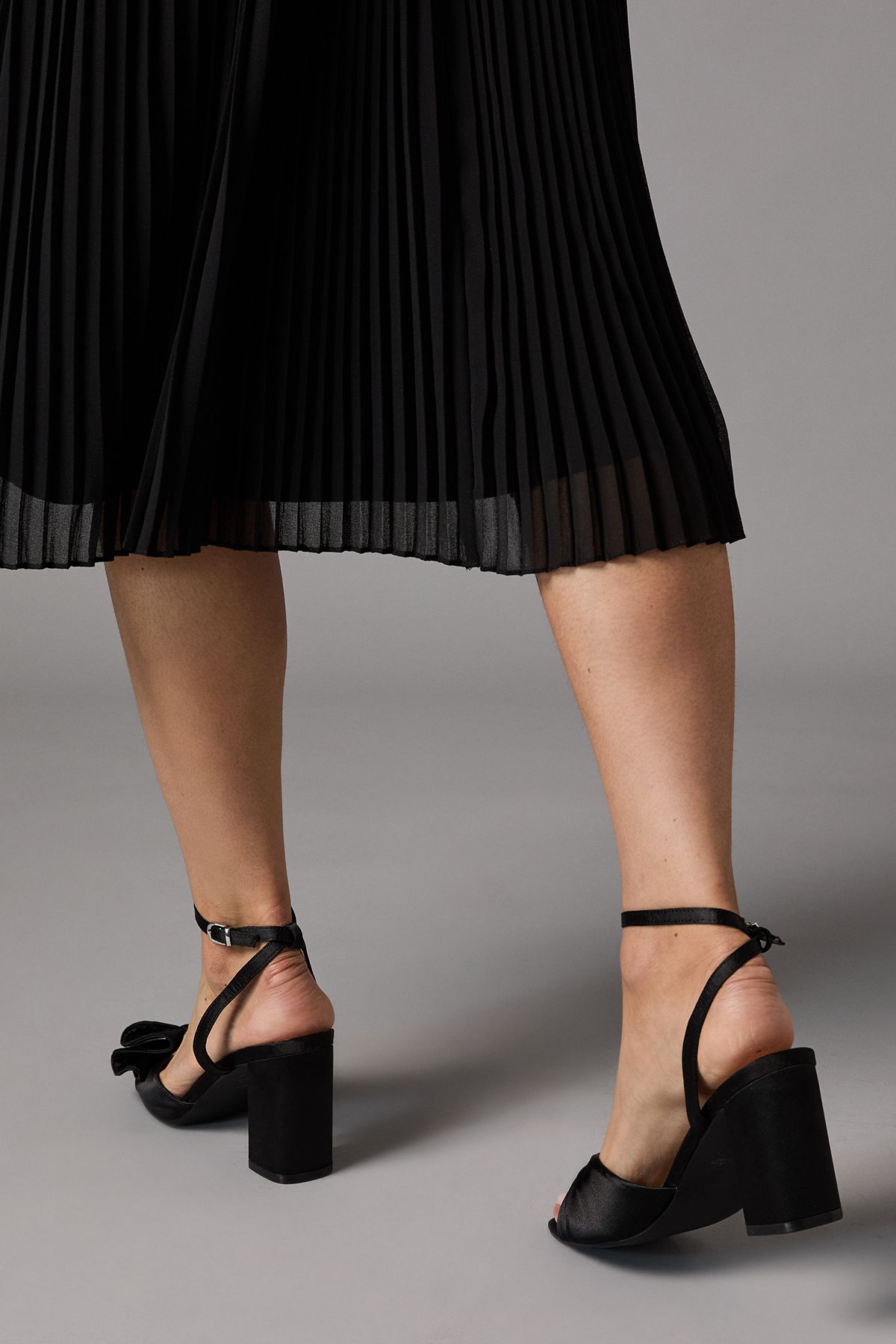 Coast Wide Fit Tina Satin Soft Ruffle High Block Heel Sandals Black image 3