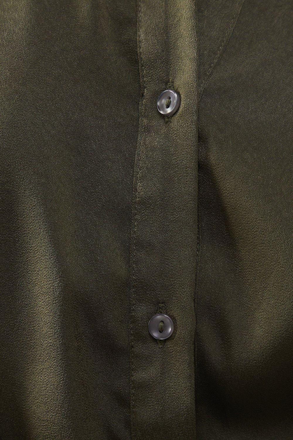 Warehouse Satin Batwing Split Side Midi Shirt Dress Olive image 5