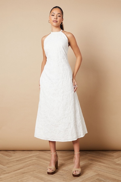 Oasis Floral Lace High Neck Midi Dress White
