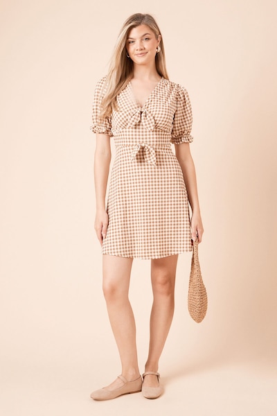 Dorothy Perkins Gingham Bow Front Puff Sleeve Mini Dress Gingham