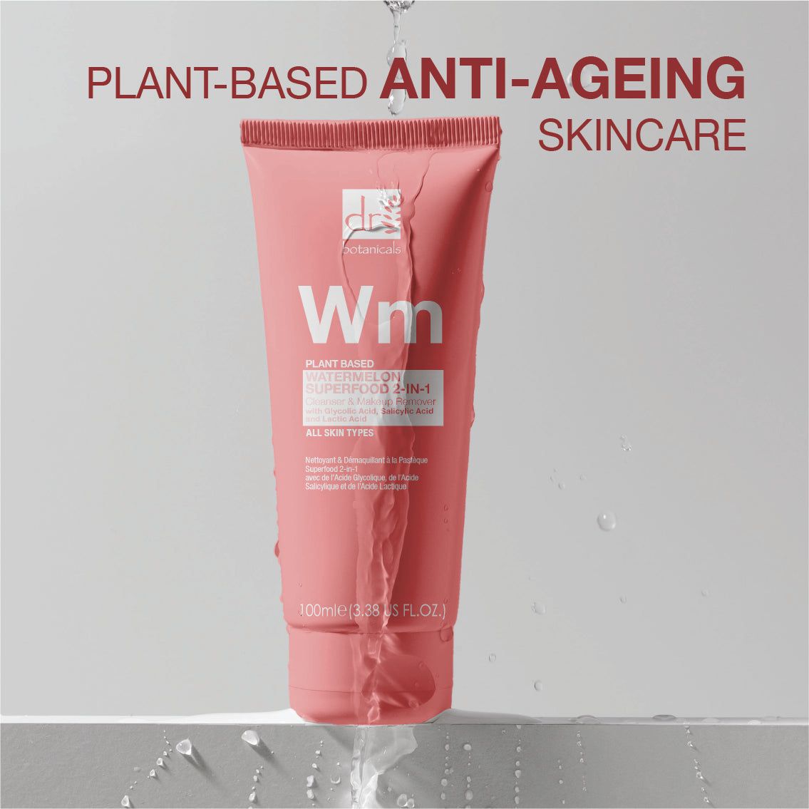 Dr. Botanicals Watermelon Superfood 2-in-1 Cleanser & Makeup Remover with Glycolic Acid, Salicylic Acid & Lactic Acid 100ml x 2 Duo Pack image 5