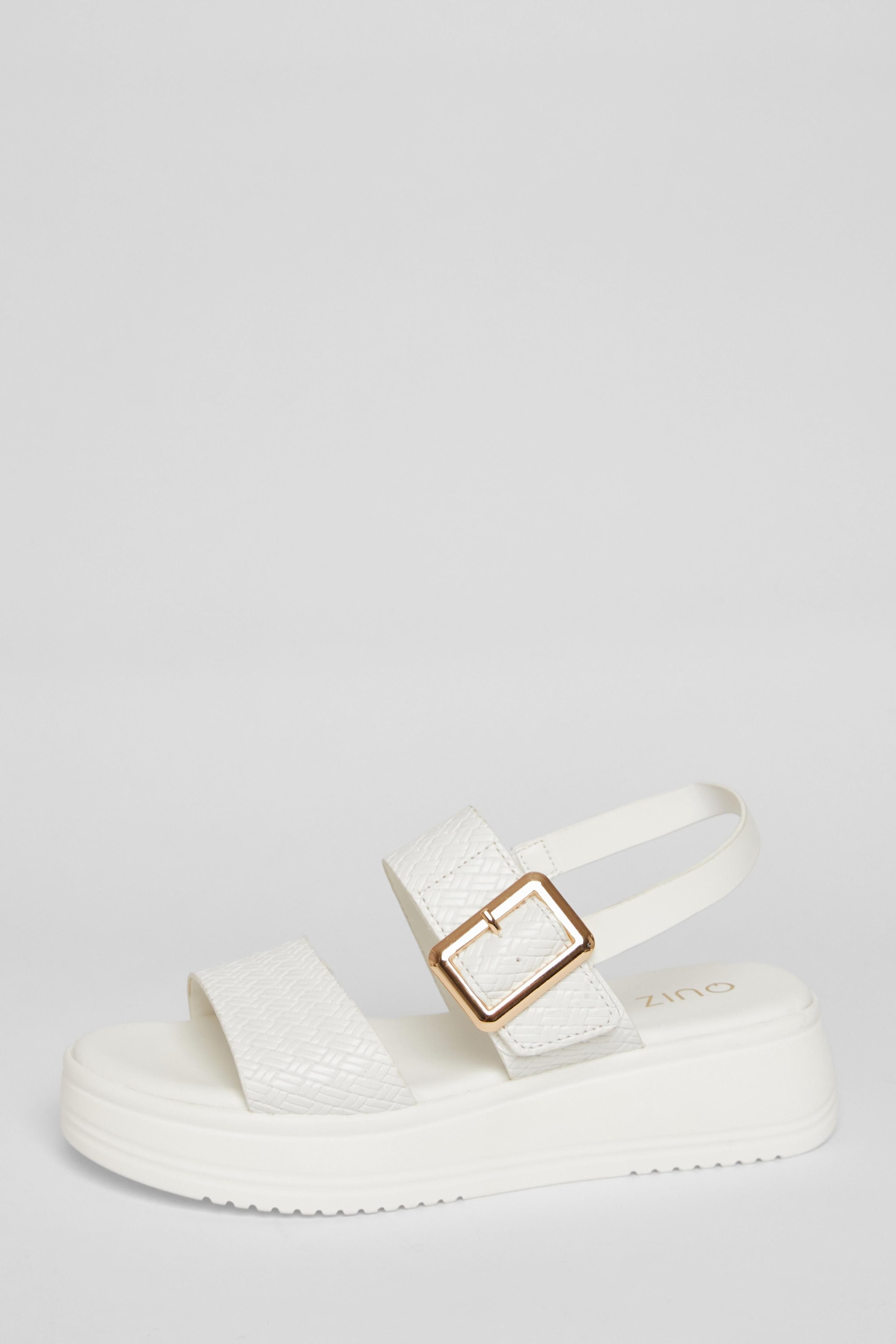 Quiz White Buckle Flatform Sandals image 3